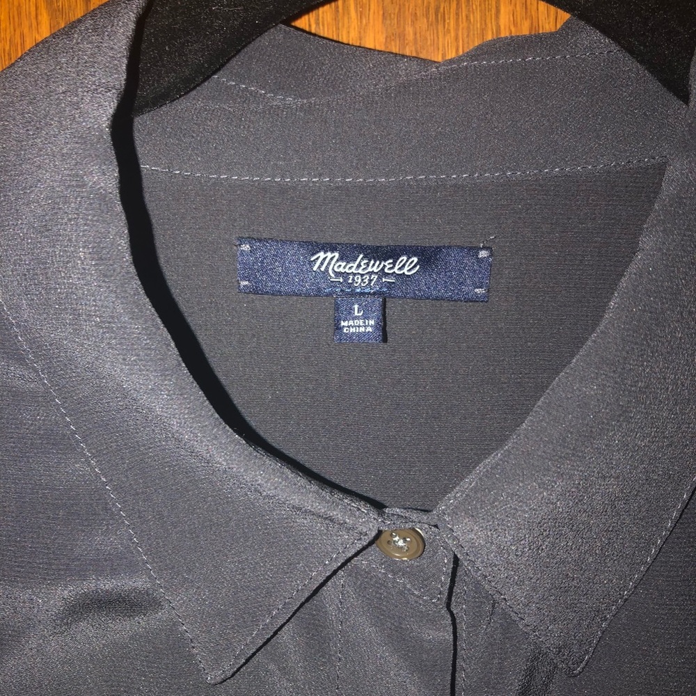 Madewell slate grey short-sleeve silk button-down